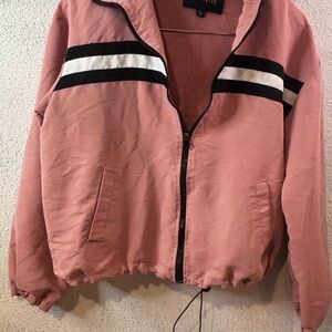 Ambiance Pink Bomber Jacket with Black and White Accents